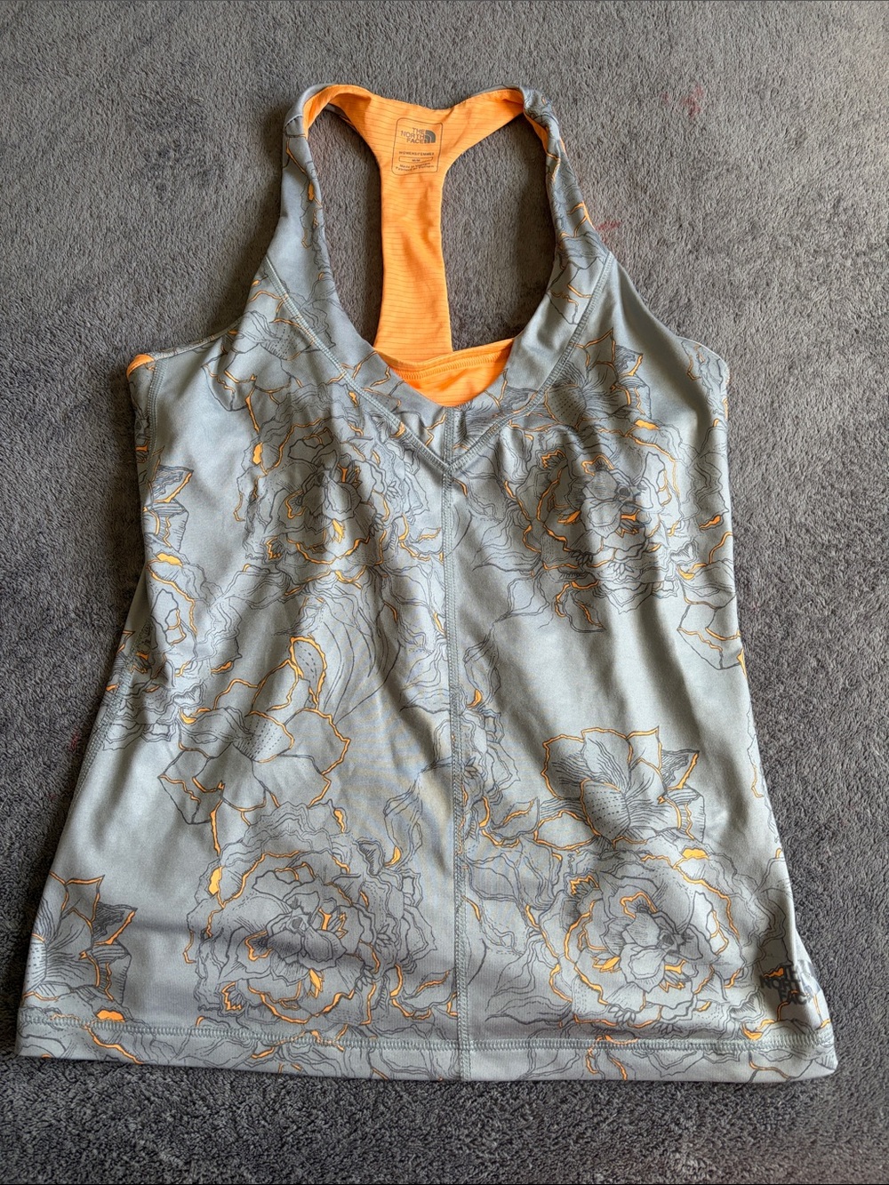 The North Face Women's Gray Floral Racerback Tank with Orange Lining